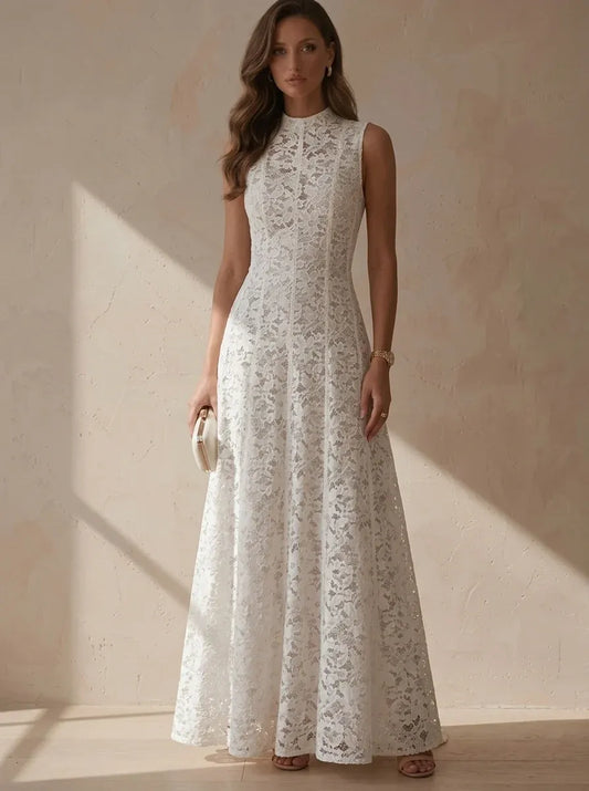 Loverlm white high-neck sequin A-line floor-length evening dress