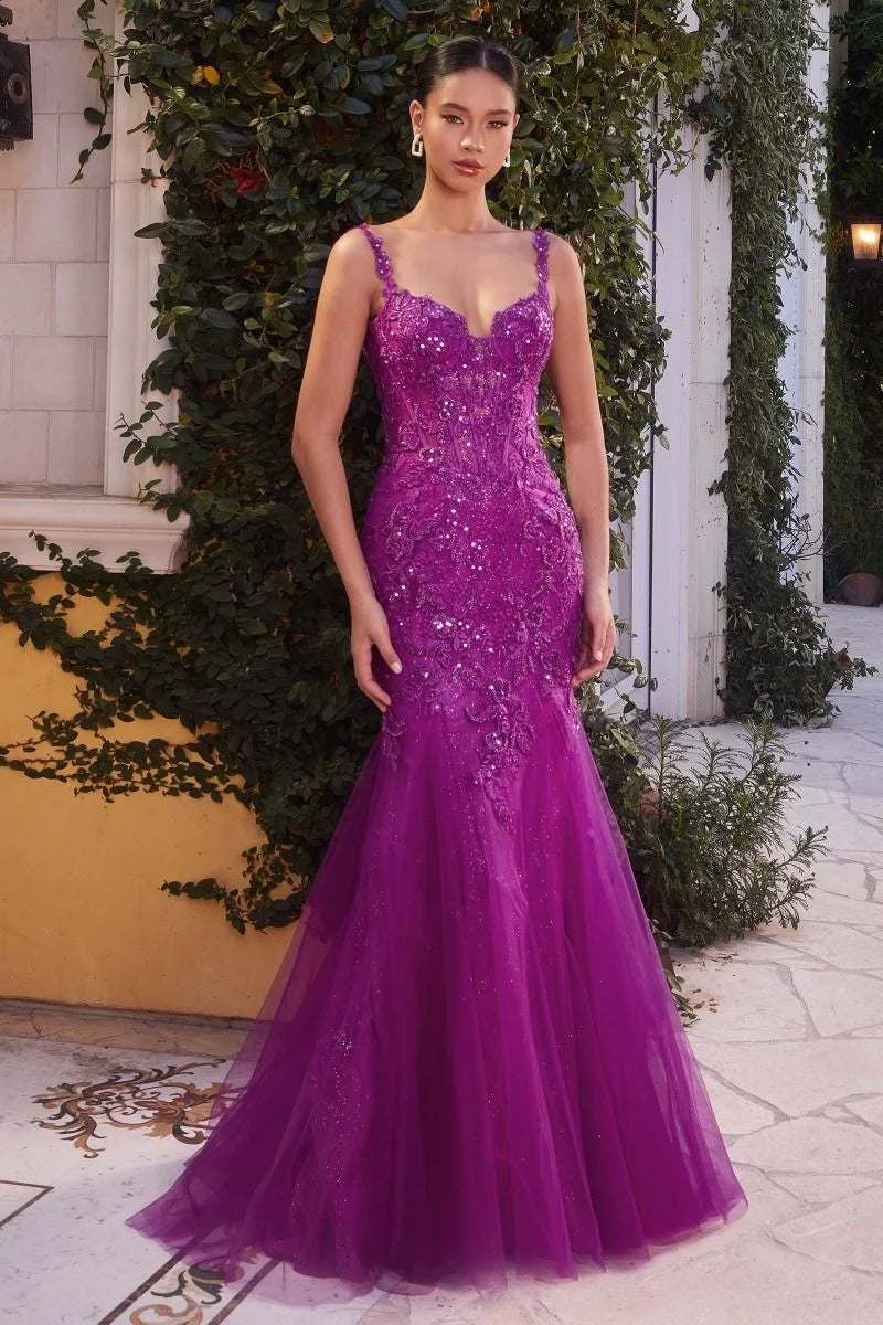 Loverlm amethyst purple mermaid prom dress with sweetheart neckline spaghetti straps sequined lace bodice and flared tulle floor-length skirt