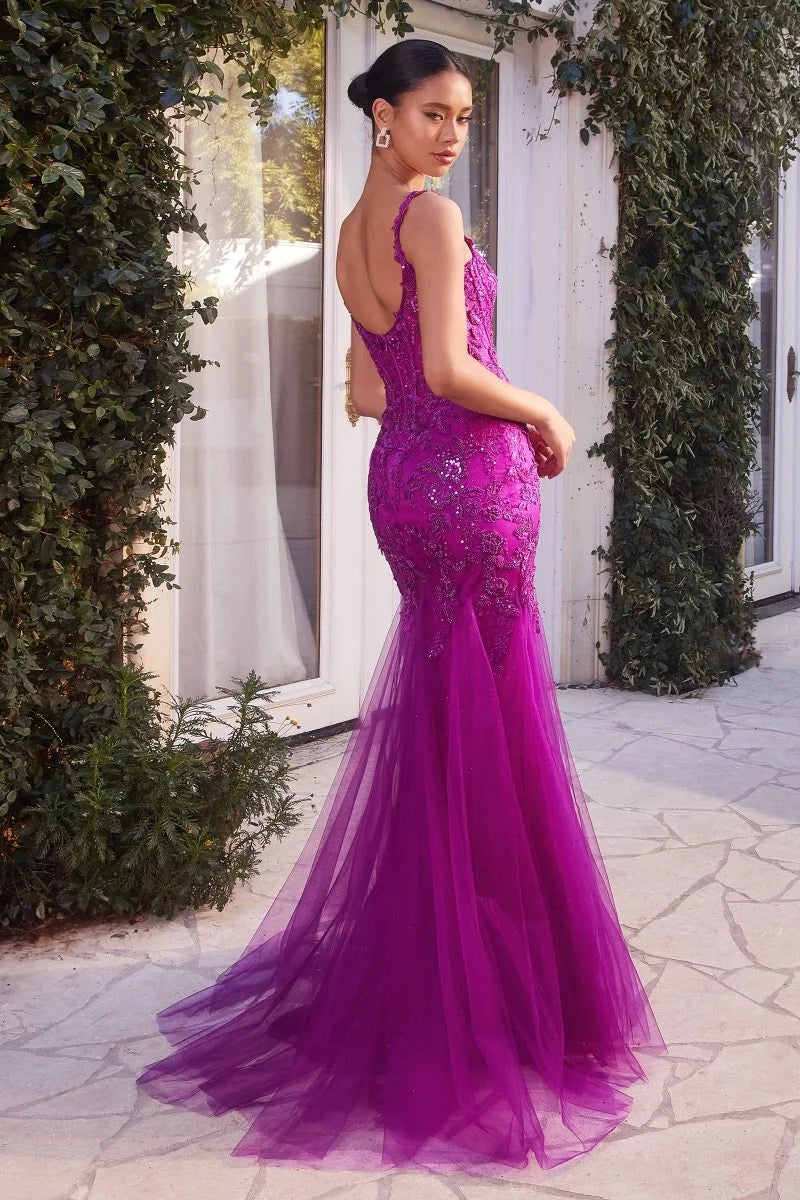 Glamorous Mermaid Sweetheart Sleeveless Scoop-Back Sequined Lace Floor-Length Prom Dress