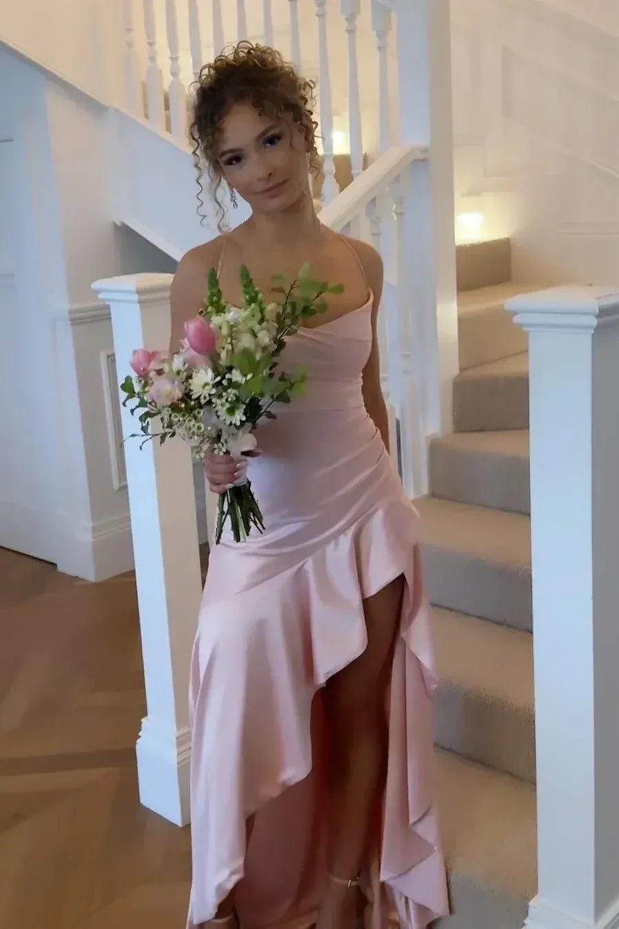 Chic Satin A-Line V Neck Sleeveless Lace Up Back Long Prom Dress
