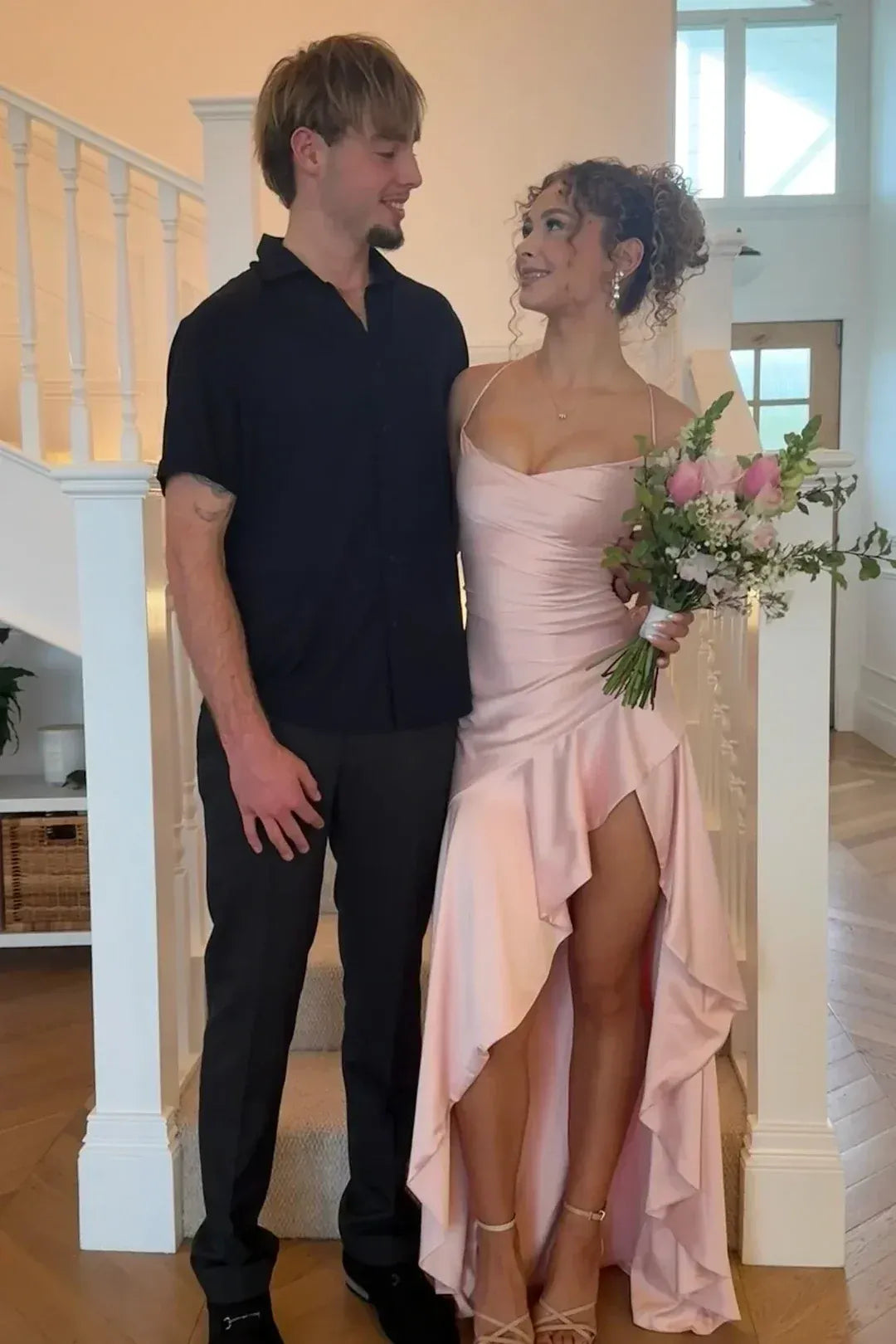 Chic Satin A-Line V Neck Sleeveless Lace Up Back Long Prom Dress
