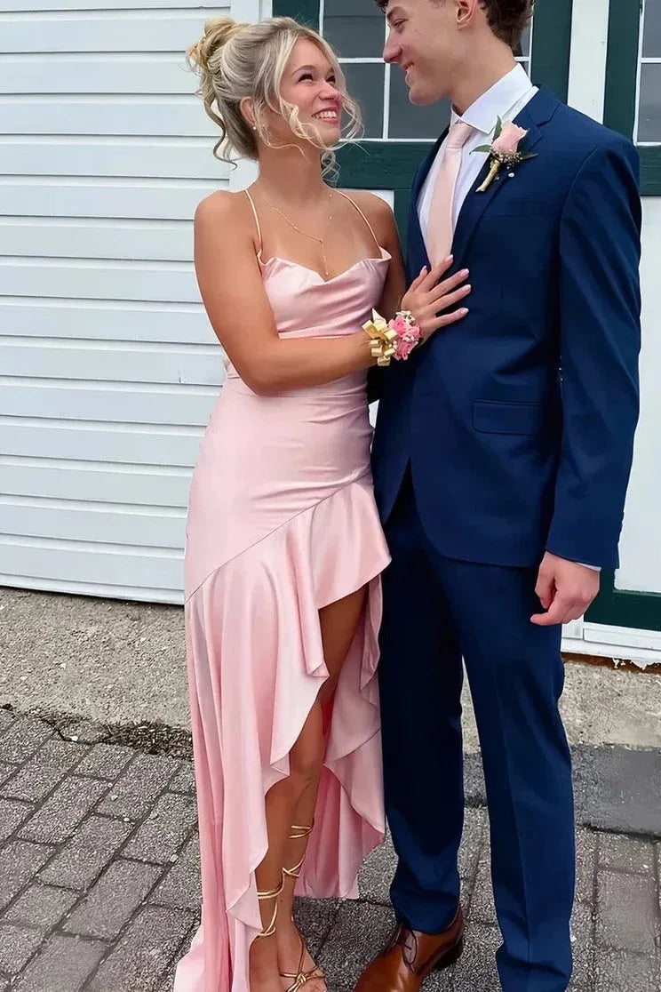Chic Satin A-Line V Neck Sleeveless Lace Up Back Long Prom Dress