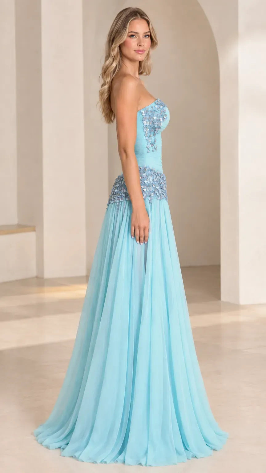 Dreamy A-Line Strapless Embellished Straight-Back Floor-Length Prom Dress
