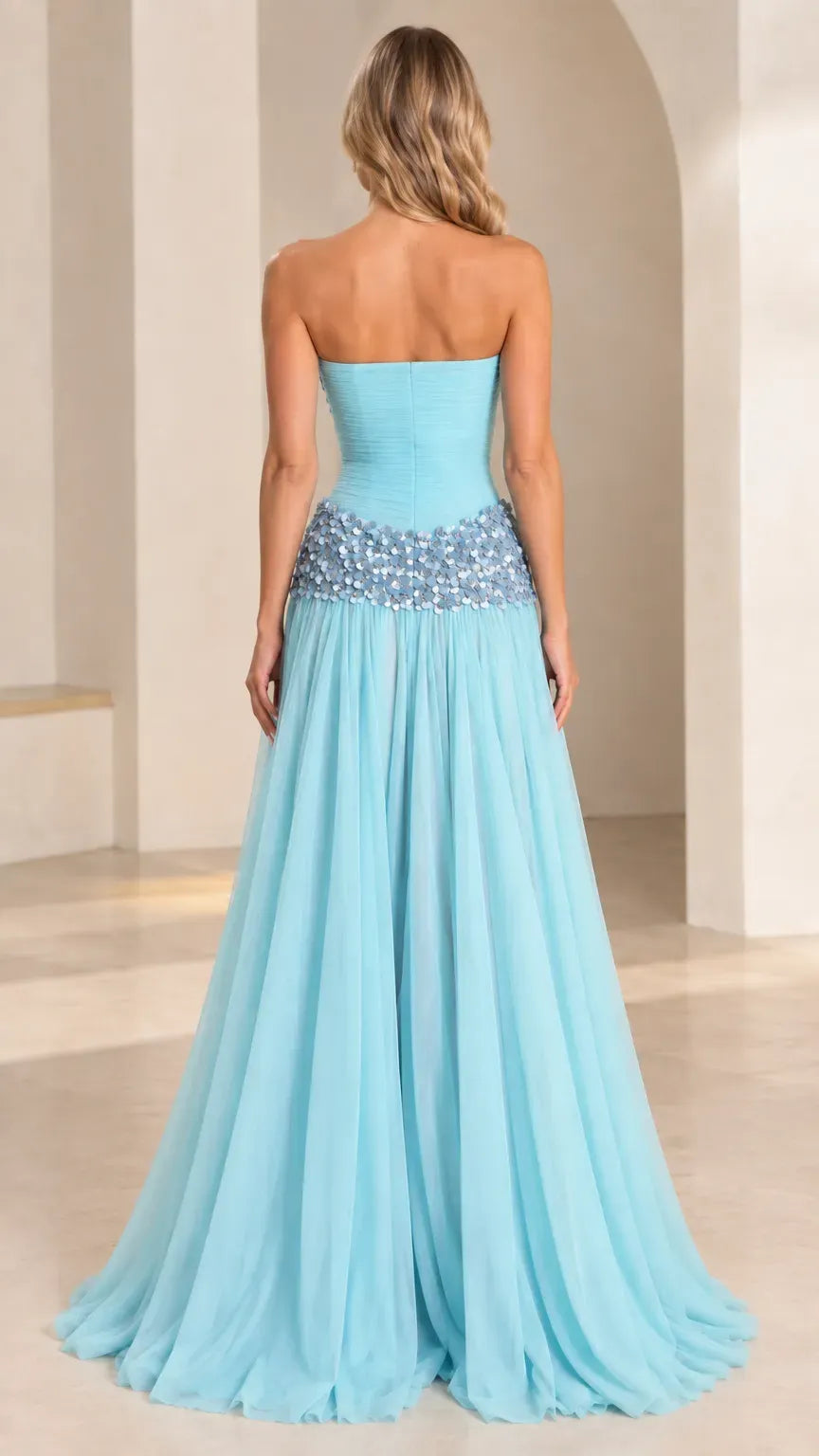Dreamy A-Line Strapless Embellished Straight-Back Floor-Length Prom Dress