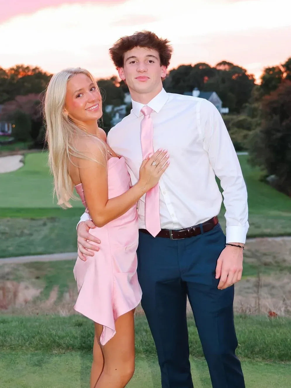 Chic Fitted Strapless Sleeveless Asymmetric Satin Mini Pink Homecoming Dress