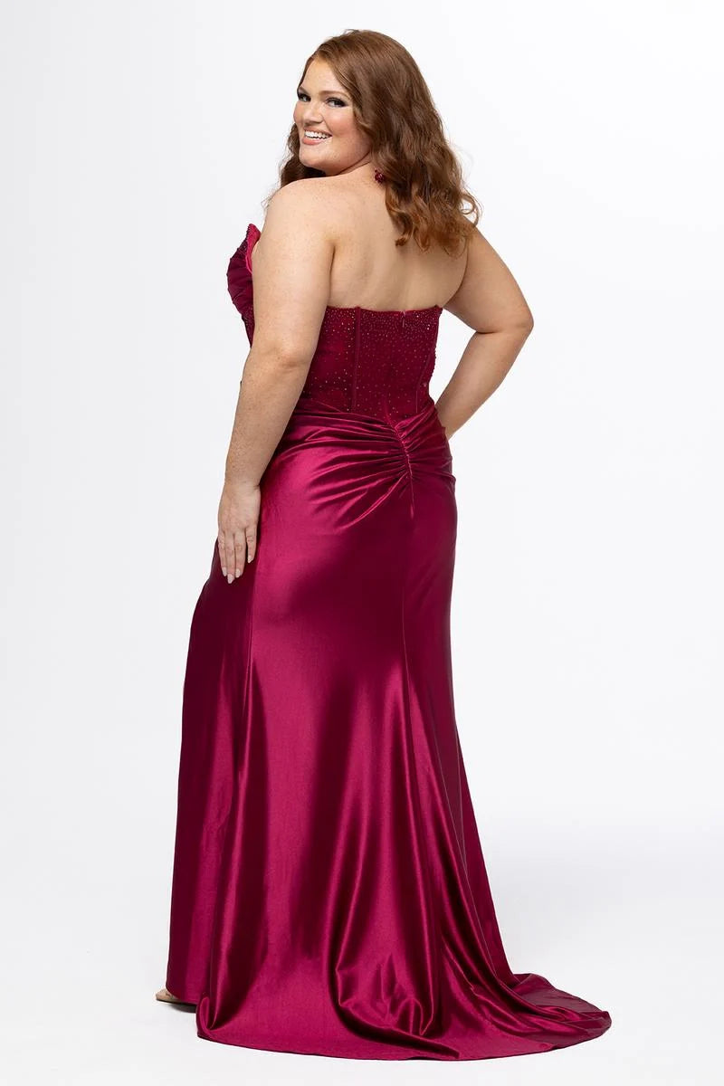 Glamorous Plus Size Sheath Sweetheart Strapless Satin Floor Length Prom Dress