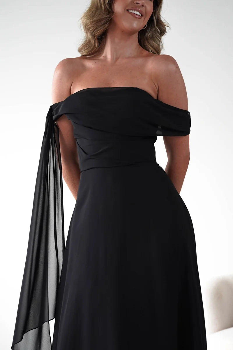 Elegant A-Line Asymmetric Off-Shoulder Zipper Back Draped Floor-Length Evening Dress