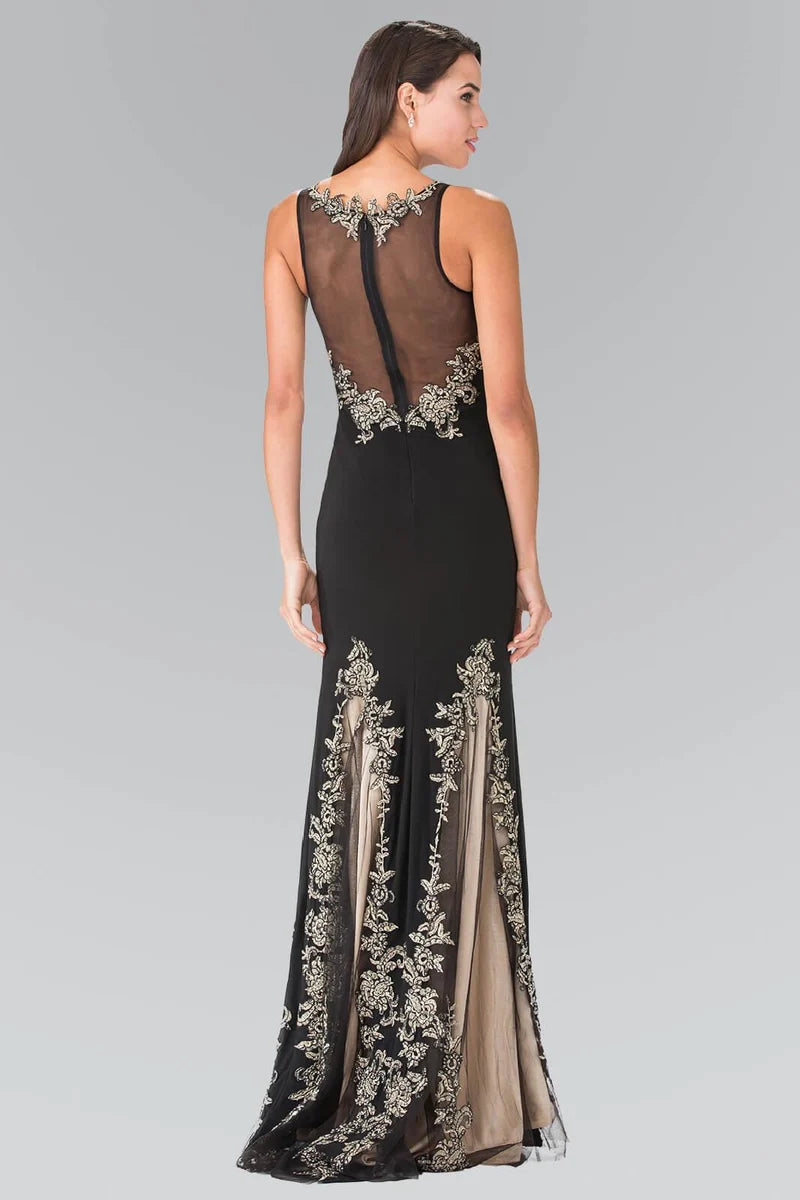 Elegant Mermaid Illusion Bateau Sleeveless Sheer-Back Floor-Length Evening Dress
