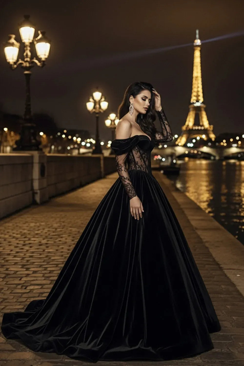 Gothic Ball Gown Sweetheart Long Sleeve Lace Up Floor Length Prom Dress