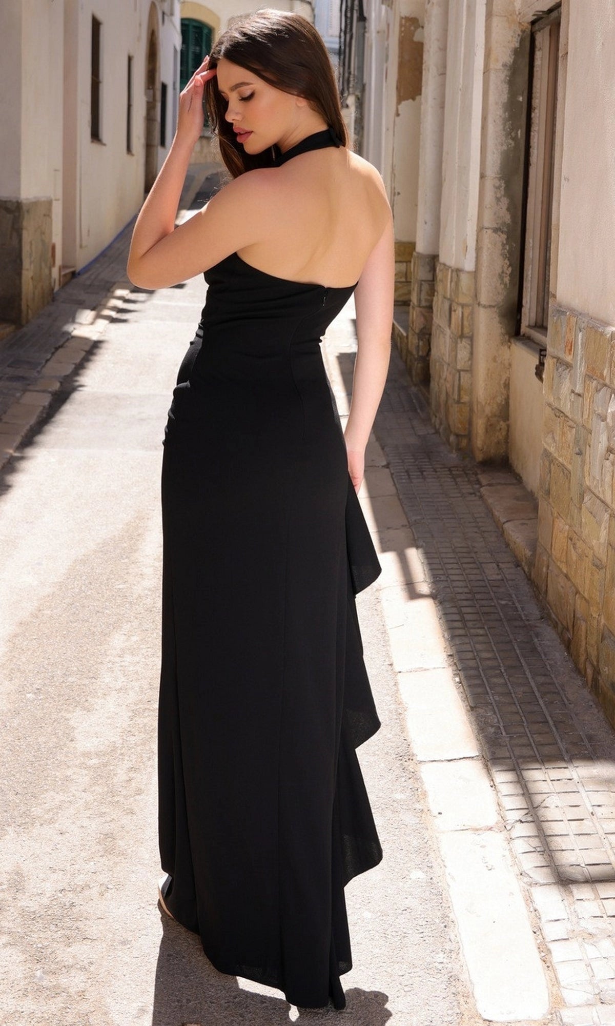 Elegant Sheath Square Neck Sleeveless Crepe Floor Length Prom Dress