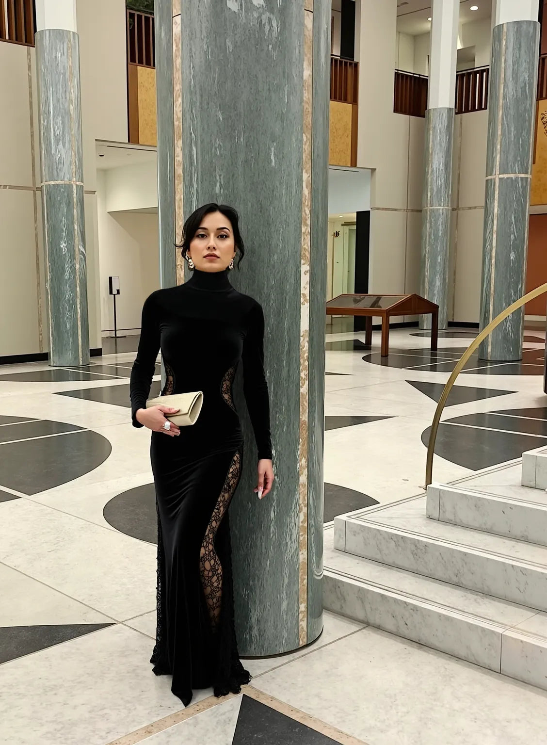 Elegant Mermaid High Neck Long Sleeve Closed Back Floor Length Evening Dress