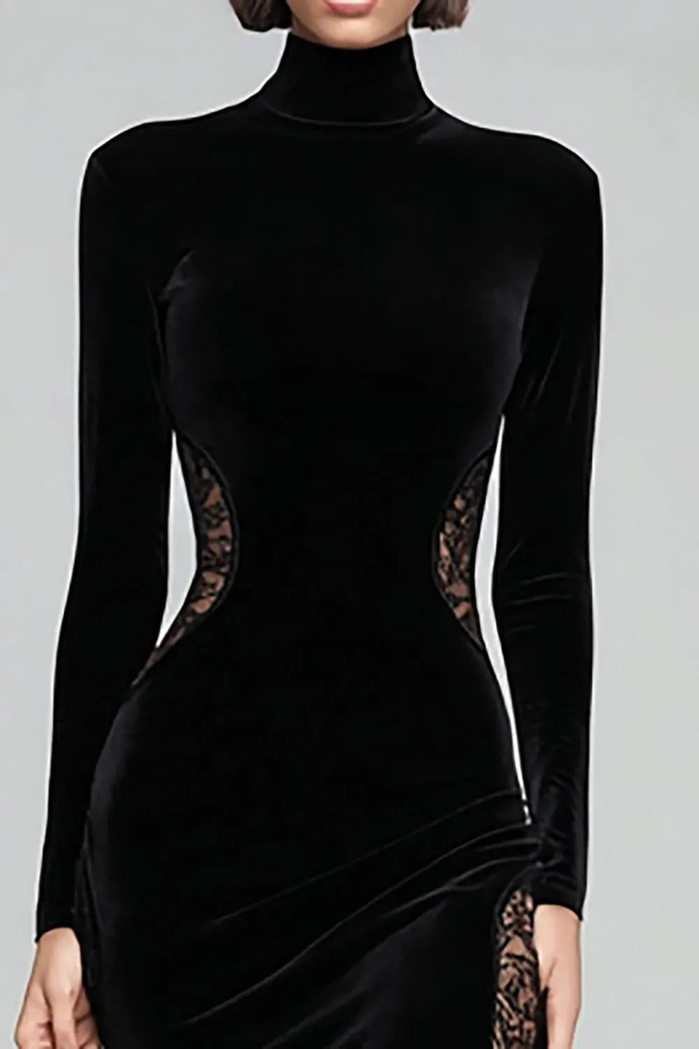 Elegant Mermaid High Neck Long Sleeve Closed Back Floor Length Evening Dress
