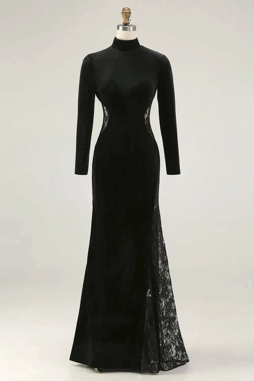 Elegant Mermaid High Neck Long Sleeve Closed Back Floor Length Evening Dress