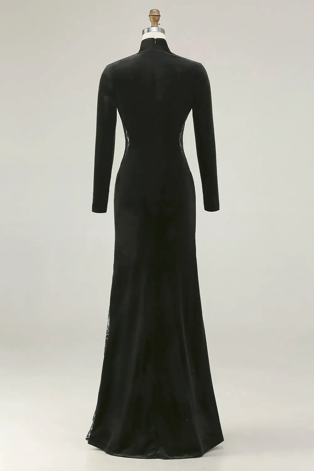 Elegant Mermaid High Neck Long Sleeve Closed Back Floor Length Evening Dress