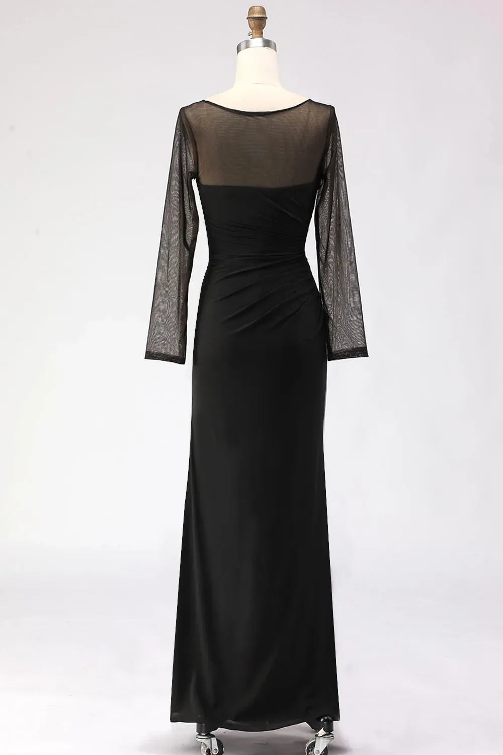Elegant Sheath Illusion Neck Sheer Sleeves Closed Back Floor Length Evening Dress