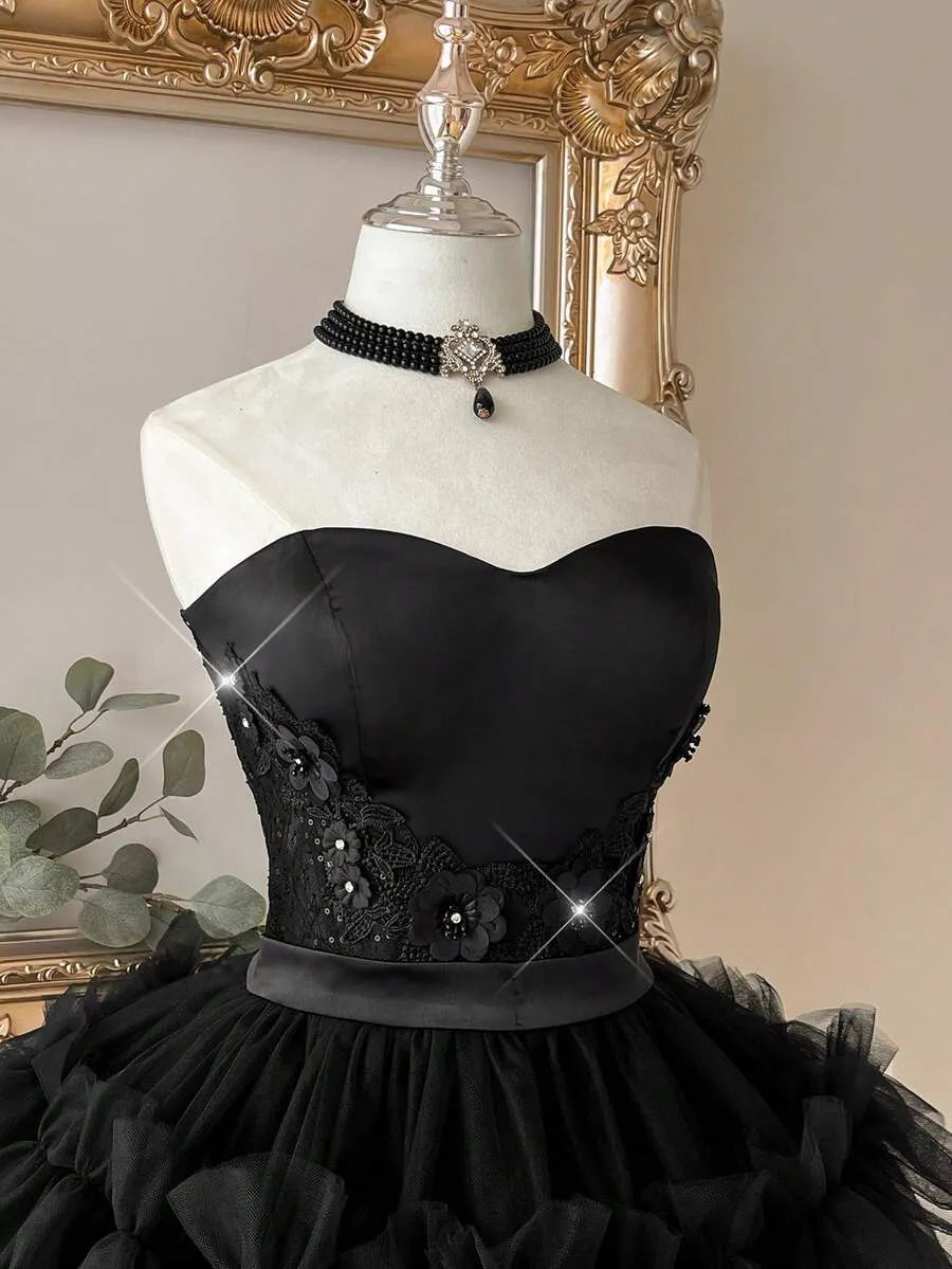 Gothic A-Line Sweetheart Strapless Ruffle Back Short Homecoming Dress