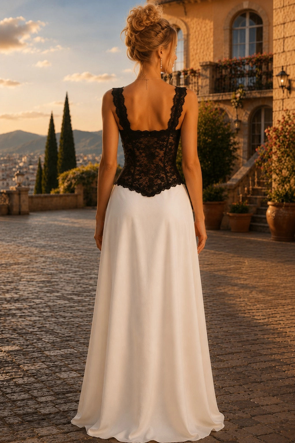 Loverlm Elegant Lace Satin A-Line Sweetheart Sleeveless Illusion-Back Flowing Floor-Length Evening Dress