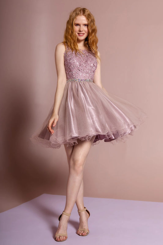 Elegant A-Line Round Neck Sleeveless Keyhole Back Short Homecoming Dress