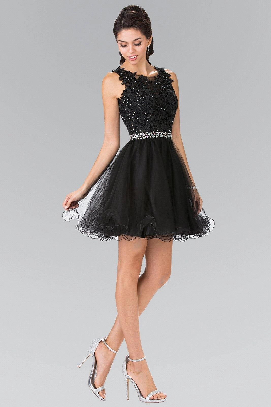 Elegant A-Line Round Neck Sleeveless Keyhole Back Short Homecoming Dress