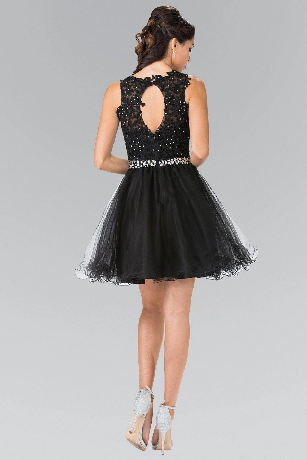 Elegant A-Line Round Neck Sleeveless Keyhole Back Short Homecoming Dress