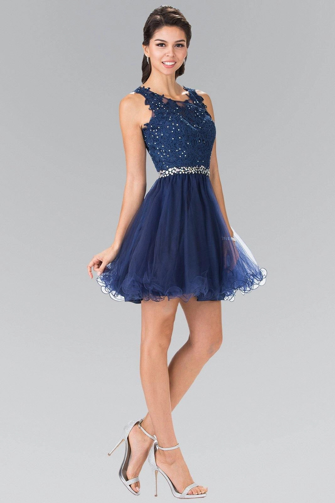 Elegant A-Line Round Neck Sleeveless Keyhole Back Short Homecoming Dress