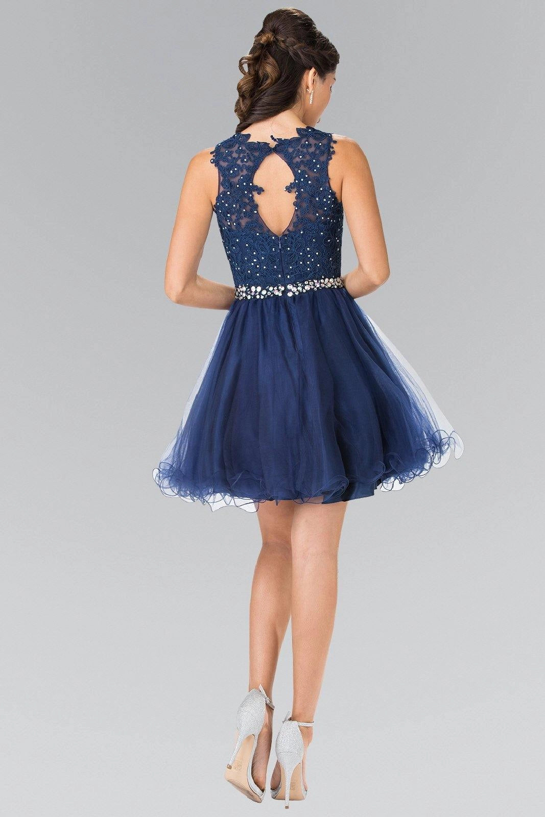 Elegant A-Line Round Neck Sleeveless Keyhole Back Short Homecoming Dress