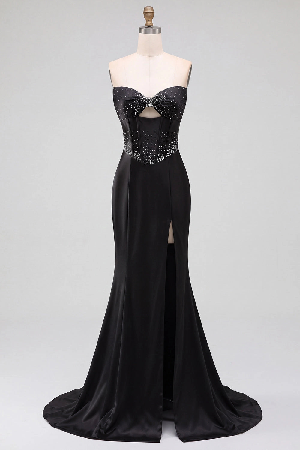 Elegant Mermaid Sweetheart Strapless Corset Back High Slit Sweep Train Prom Dress