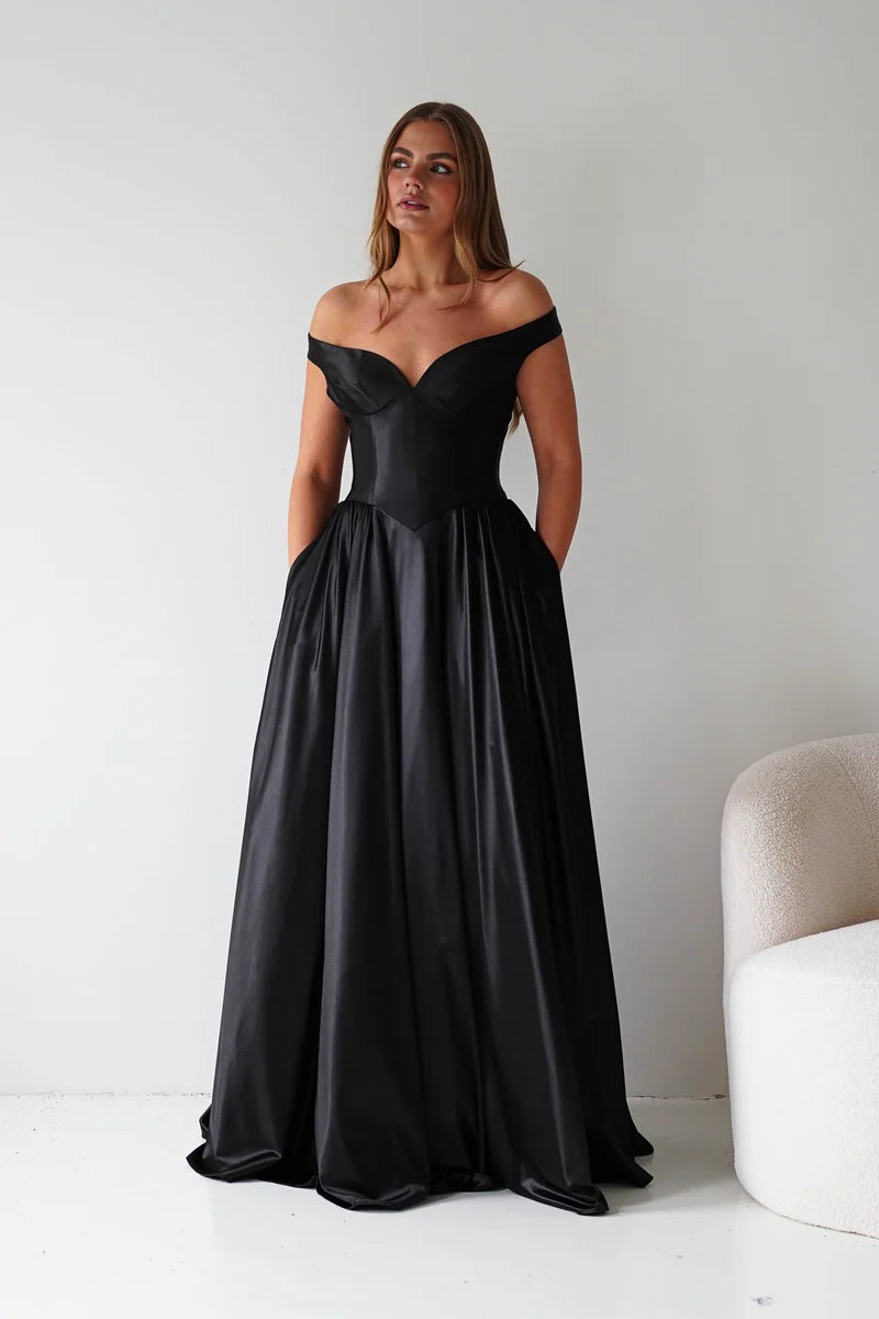 Elegant A-Line Sweetheart Off-Shoulder Zipper Back Floor-Length Prom Dress