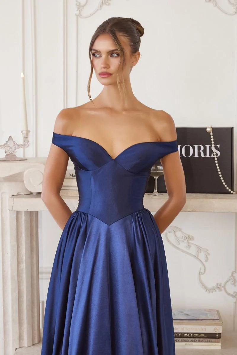 Elegant A-Line Sweetheart Off-Shoulder Zipper Back Floor-Length Prom Dress