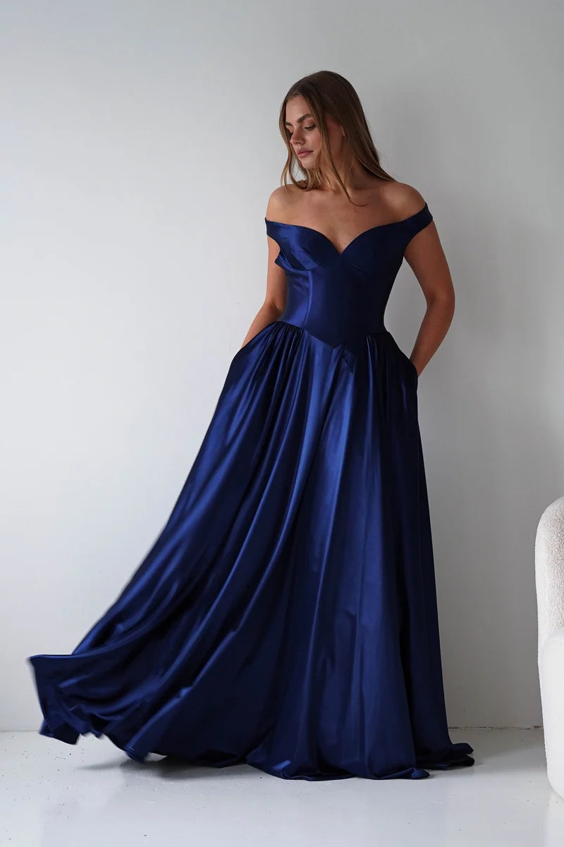 Elegant A-Line Sweetheart Off-Shoulder Zipper Back Floor-Length Prom Dress