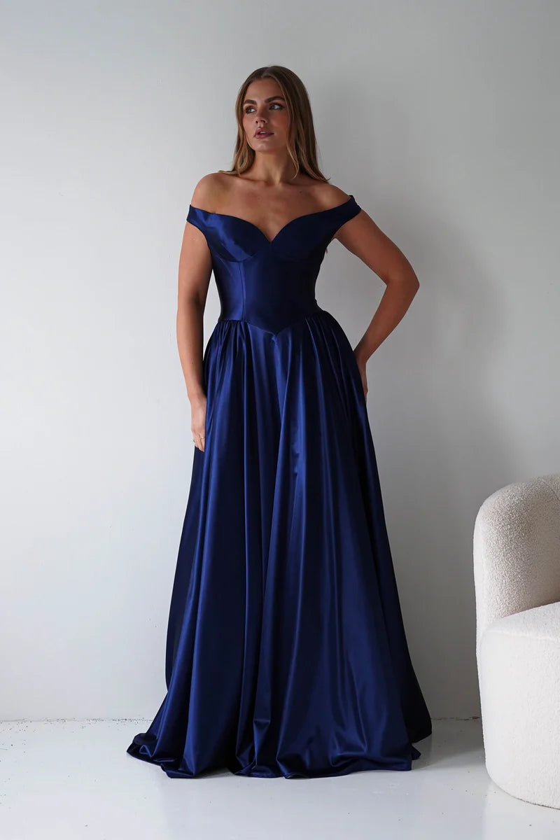 Elegant A-Line Sweetheart Off-Shoulder Zipper Back Floor-Length Prom Dress