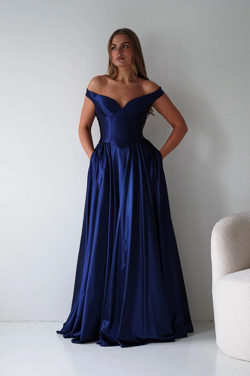 Elegant A-Line Sweetheart Off-Shoulder Zipper Back Floor-Length Prom Dress