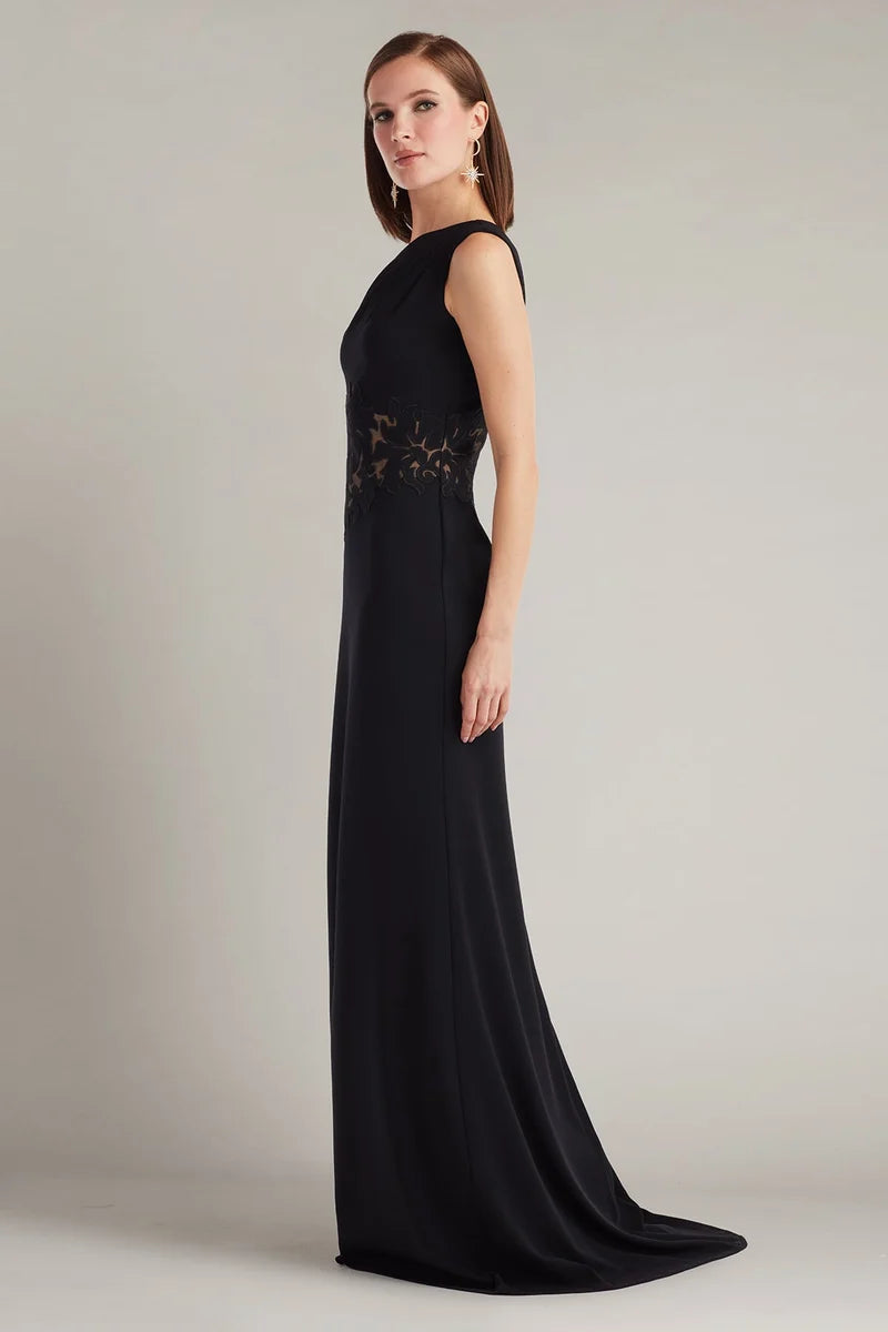 Elegant Column One-Shoulder Sleeveless Lace-Waist Closed-Back Floor-Length Evening Dress