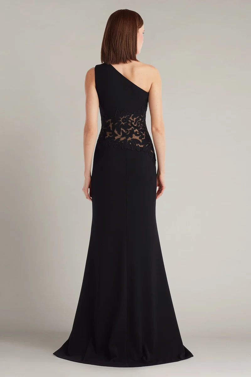 Elegant Column One-Shoulder Sleeveless Lace-Waist Closed-Back Floor-Length Evening Dress