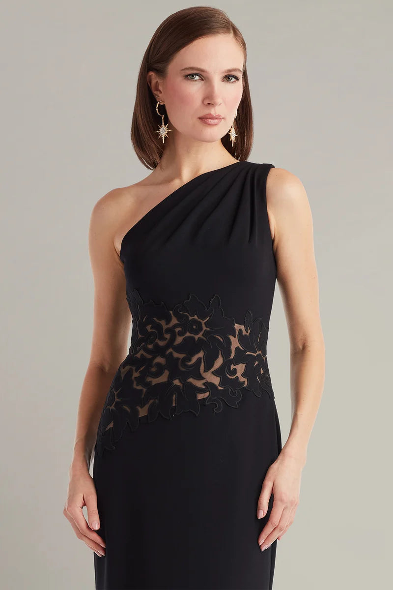Elegant Column One-Shoulder Sleeveless Lace-Waist Closed-Back Floor-Length Evening Dress