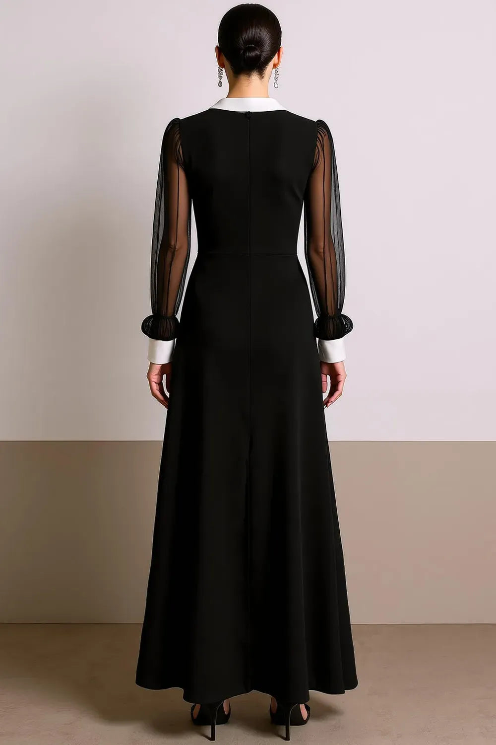 Elegant A-Line Peter Pan Collar Sheer Sleeve Zipper Back Evening Dress