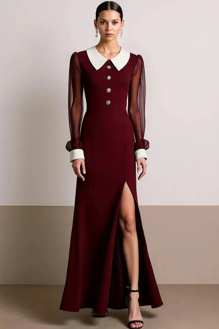 Elegant A-Line Peter Pan Collar Sheer Sleeve Zipper Back Evening Dress