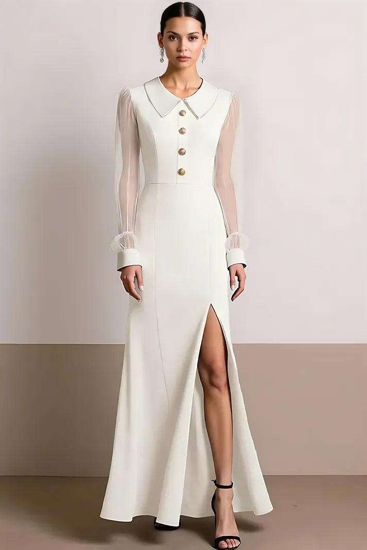 Elegant A-Line Peter Pan Collar Sheer Sleeve Zipper Back Evening Dress