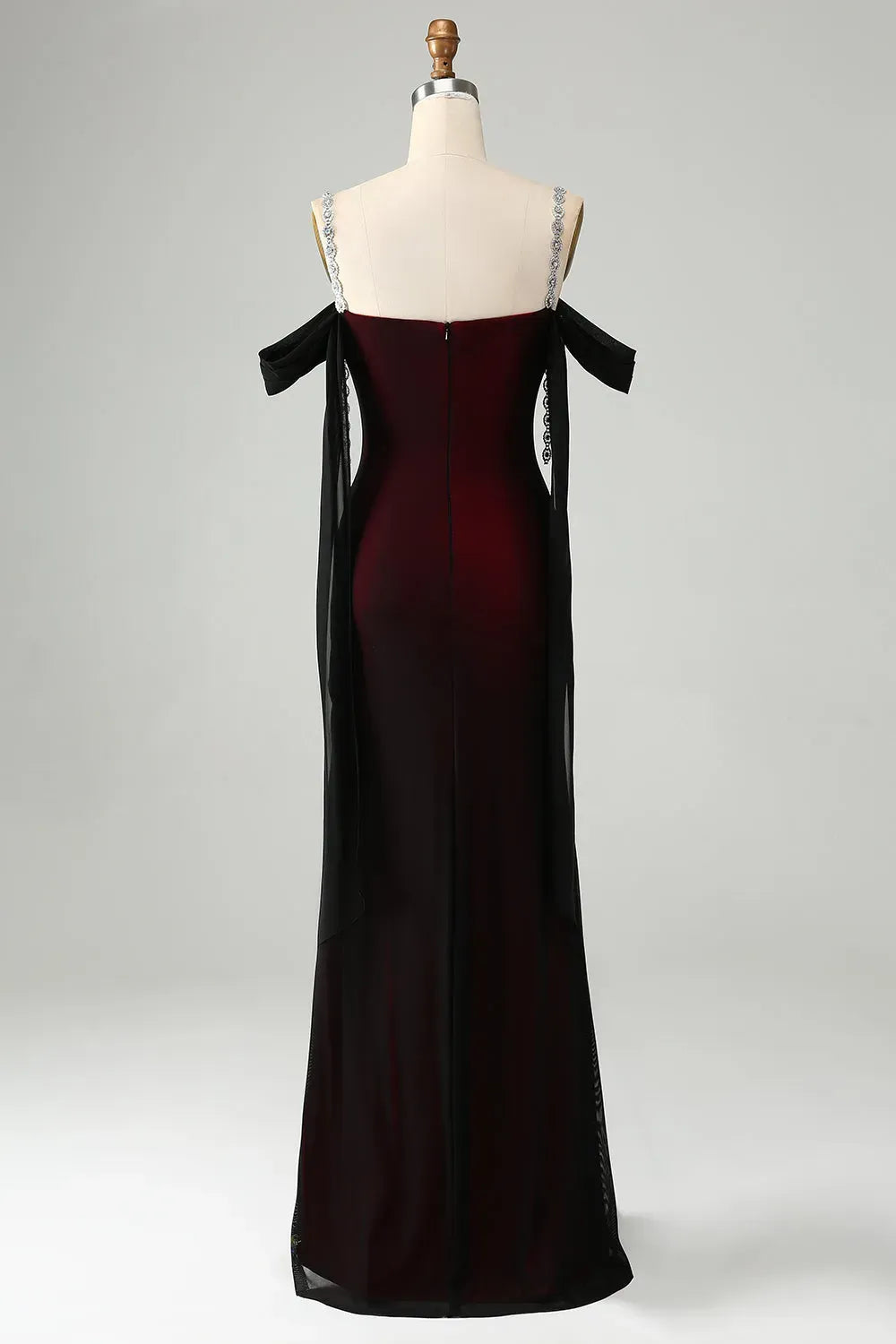 Glamorous Black and Red Sheath Draped-Neck Off-Shoulder Zipper-Back Floor-Length Prom Dress