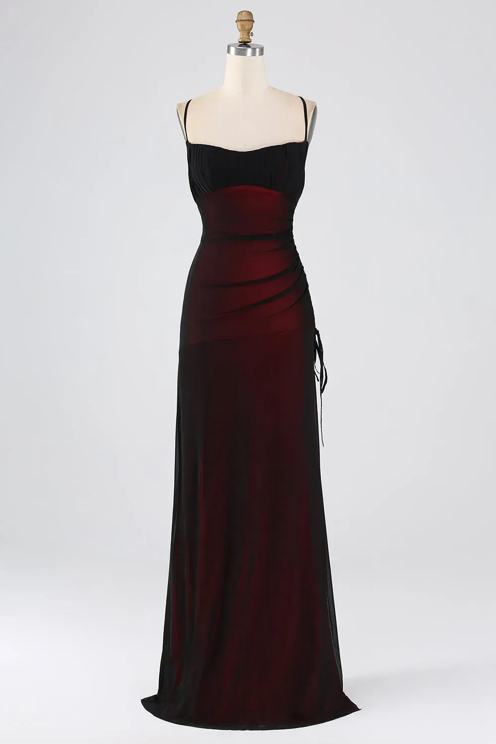 Dramatic Black Red Sheath Sweetheart Spaghetti-Strap Lace-Up Floor-Length Prom Dress
