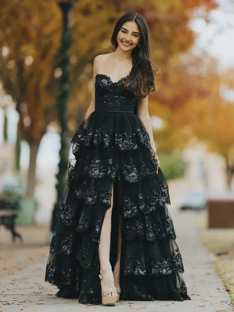 Glamorous Sequin A-Line Sweetheart Strapless Bow-Back Floor-Length Prom Dress