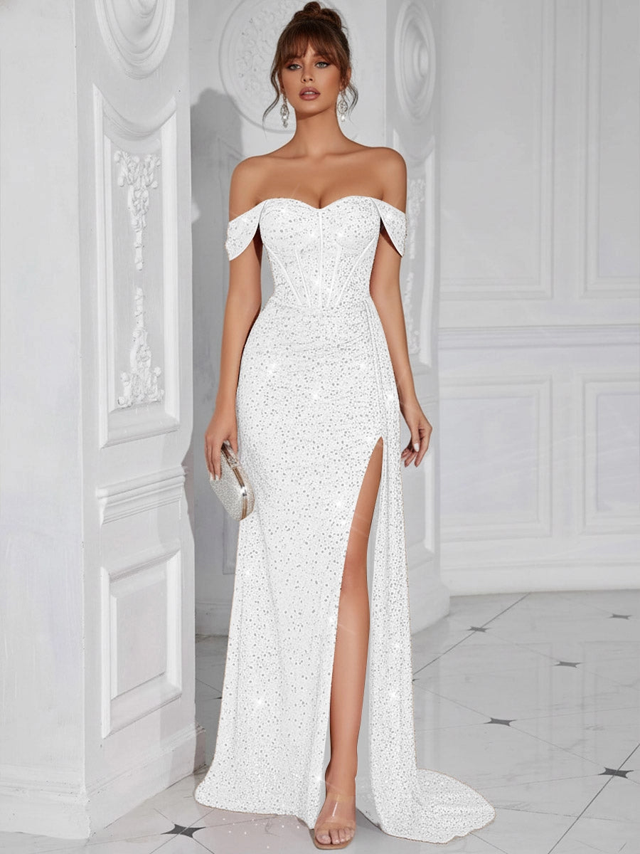 Glamorous Sheath Sweetheart Off-Shoulder Lace-Up Floor-Length Black Prom Dress