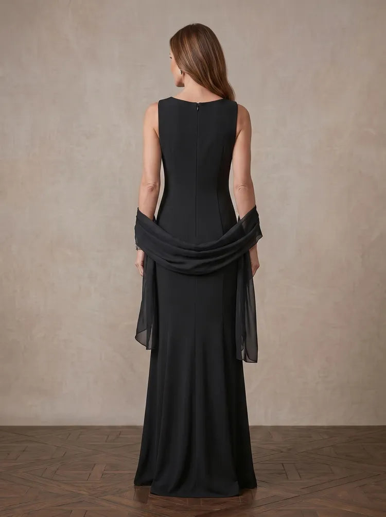 Elegant Sheath Bateau-Neck Sleeveless Embellished Floor-Length Mother of the Bride Dress