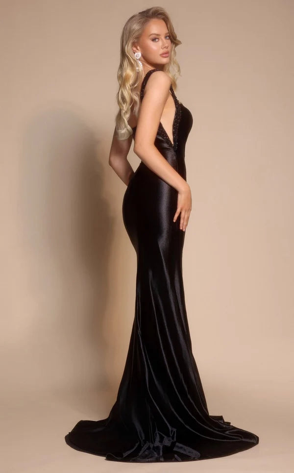 Glamorous Mermaid Square-Neck Sleeveless Open-Back Slit Floor-Length Prom Dress