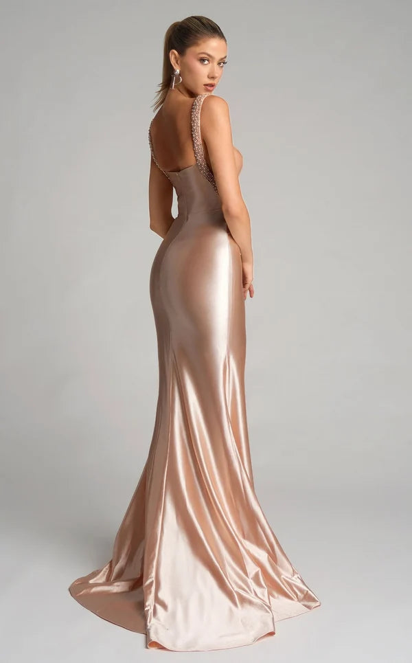 Glamorous Mermaid Square-Neck Sleeveless Open-Back Slit Floor-Length Prom Dress