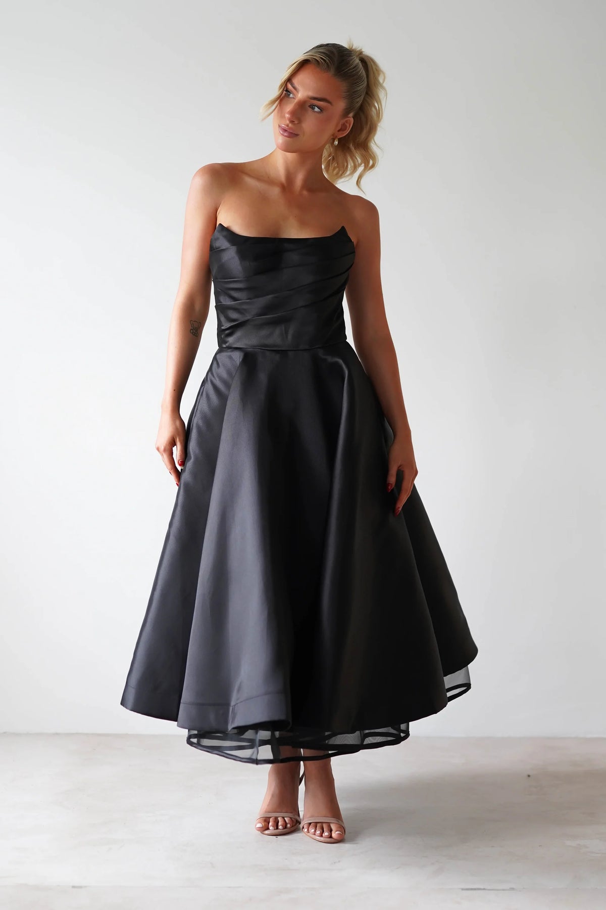 Elegant A-Line Strapless Zipper Back Flared Midi Cocktail Dress