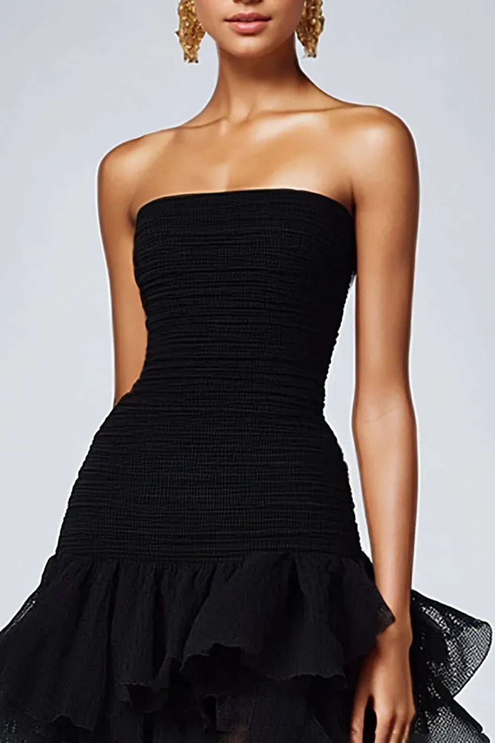 Elegant A-Line Strapless Sleeveless Zipper Back High Low Black Prom Dress