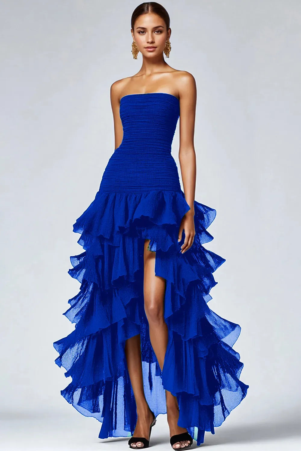 Elegant A-Line Strapless Sleeveless Zipper Back High Low Black Prom Dress