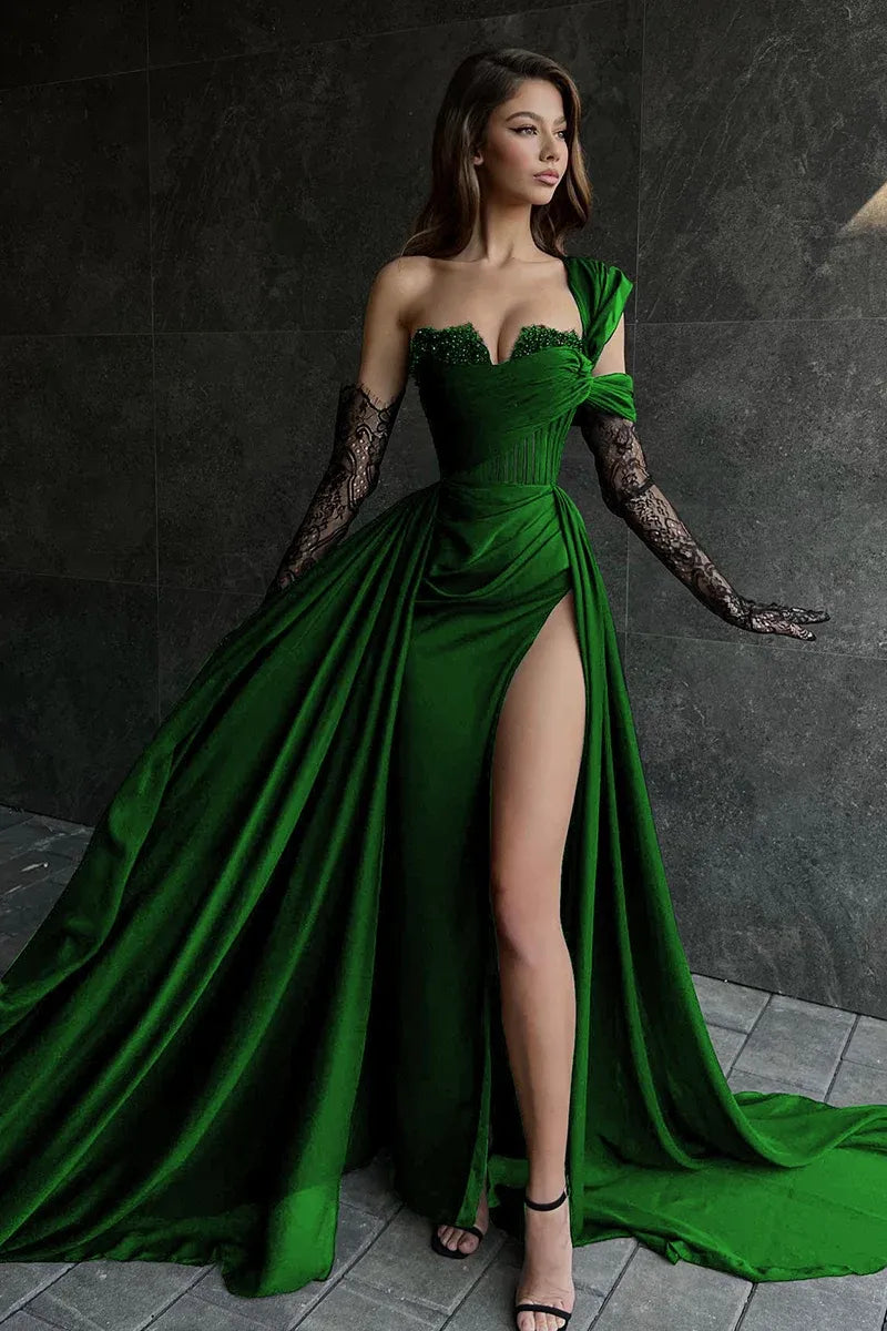 Dramatic A-Line Sweetheart Strapless High-Slit Floor-Length Prom Dress