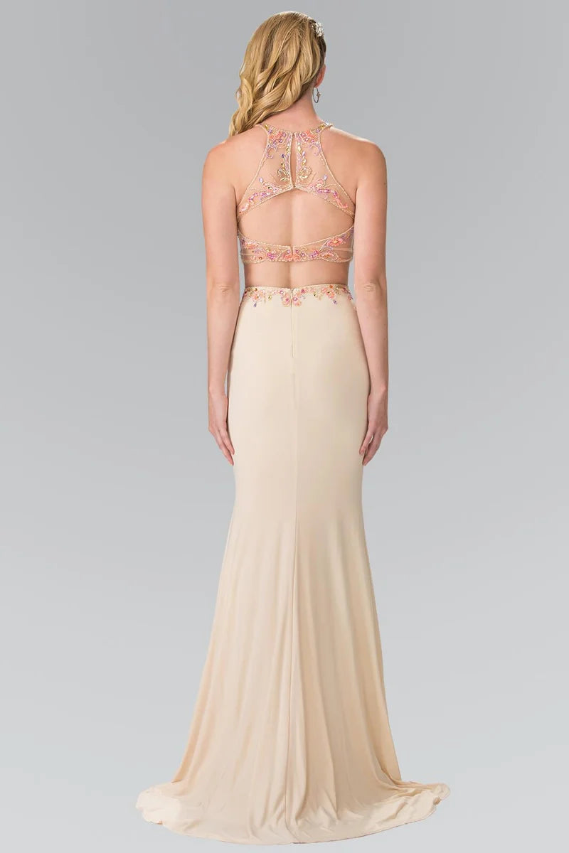Glamorous Mermaid High-Neck Sleeveless Cutout-Back Slit Floor-Length Prom Dress